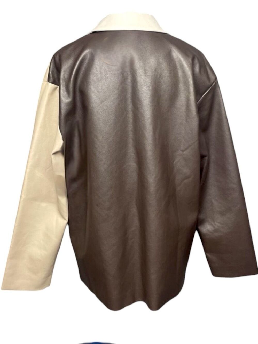 BiBi Faux Leather Color Block Blazer Jacket Mocha Taupe White NEW - Picture 7 of 9